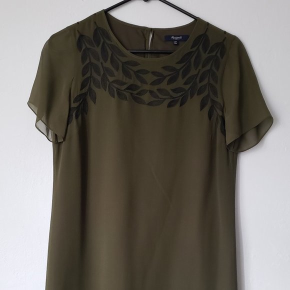 Green silk ivy embroidered Madewell dress - Picture 1 of 5